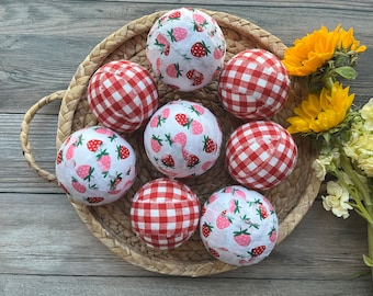 Strawberry Rag Ball | Summer Bowl Filler | Strawberry Tiered Tray Decor | Farmhouse Berry Decor