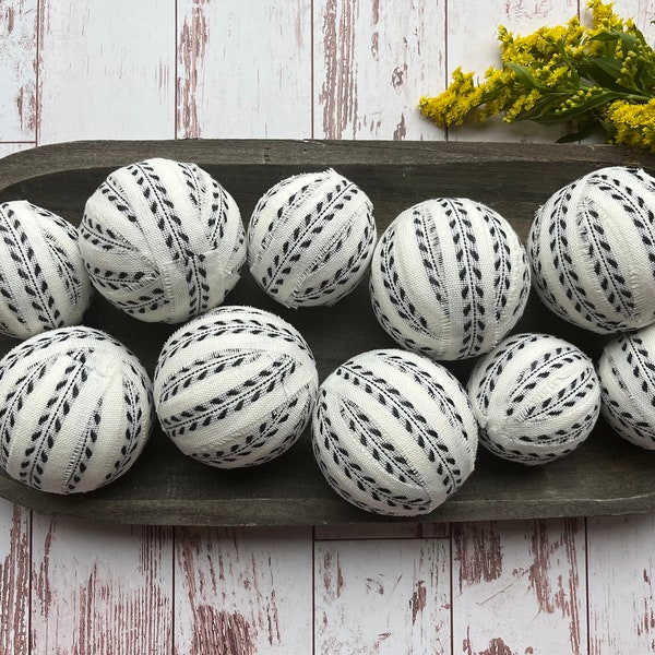 Modern Farmhouse Black and White Rag Ball | Swedish Primitive Bowl Filler | Cottagecore Vase Filler