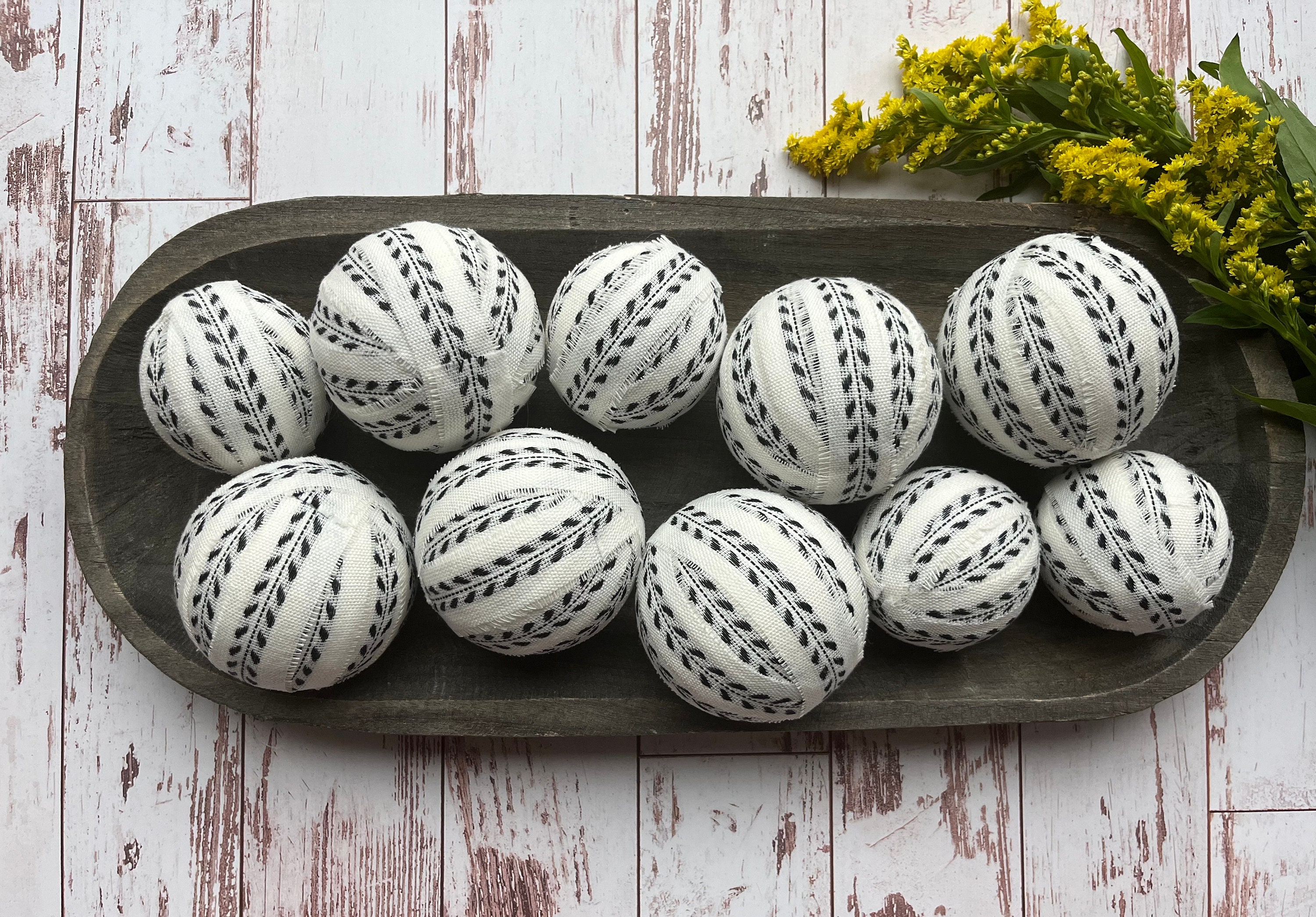 Modern Farmhouse Black and White Rag Ball | Swedish Primitive Bowl Filler | Cottagecore Vase Filler