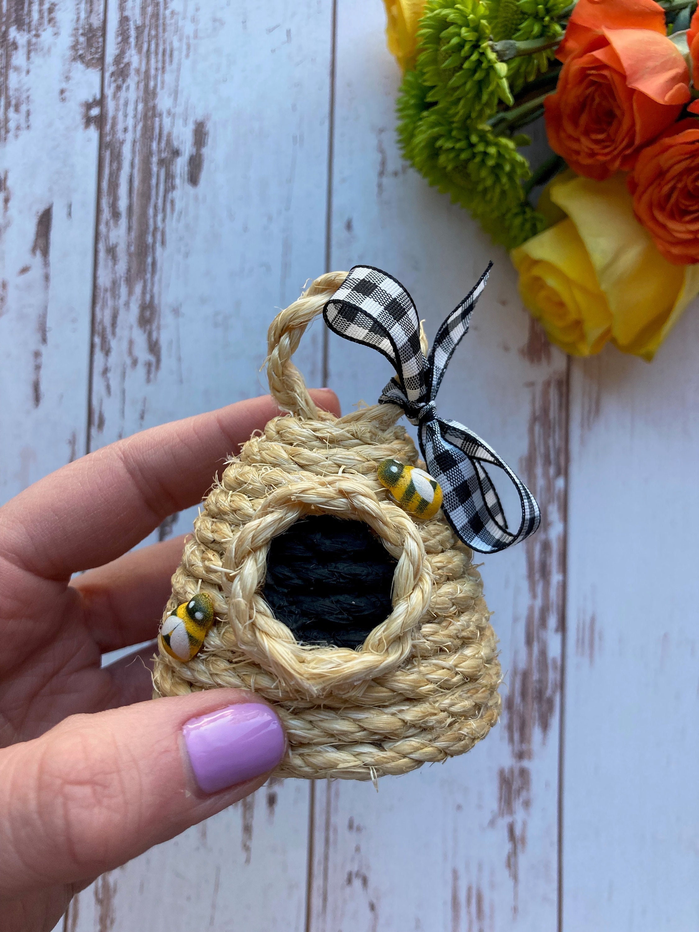 Honey Bee and Jute Hive Twine Bee Skep Farmhouse Tiered 