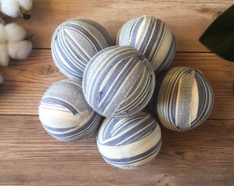 Rustic Blue Striped Rag Balls | Modern Farmhouse Table Decor | Blue Neutral Bowl Filler