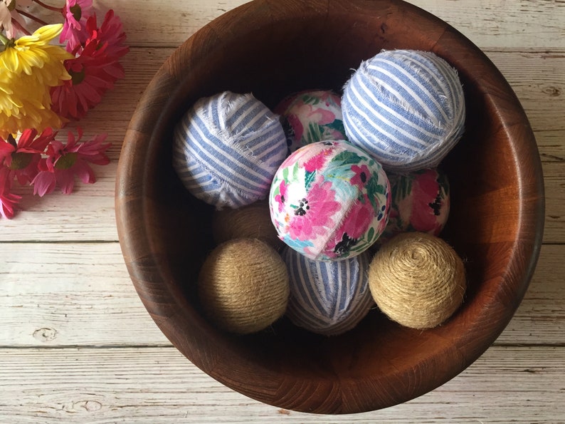 Farmhouse Summer Rag Balls Summer Bowl Filler Rustic Etsy