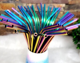 Rainbow Stainless Steel Reusable Straw, Metal Tumbler Straw