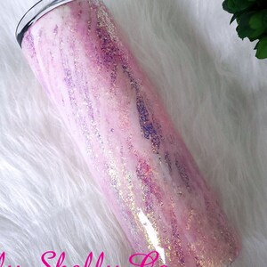 Pink Marble Glitter Tumbler, Customizable Milky Way Tumbler, Handmade Tumbler, Personalized Gift