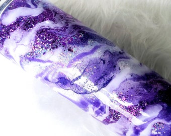 Purple Marble Glitter Tumbler, Stainless Steel Cup, Custom Gift