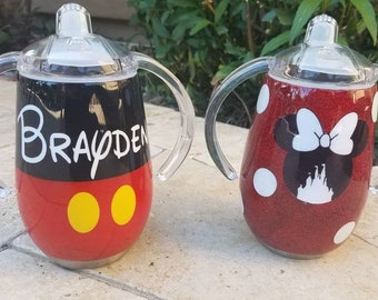 Personalized Minnie Mickey Sippy Cup, Custom Toddler Tumbler