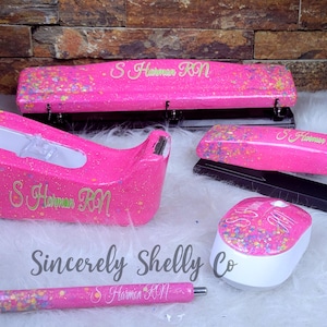 Confetti Desk Set, Glitter Stapler, Classroom Supply, Teacher Desk Set, Personalized Gift, Office Gift, Back to School, Teacher Gift