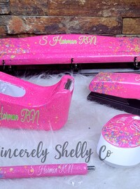 Leopard Desk Set - Custom Ombre Office Supplies | Glitter Stapler, Personalized Teacher Gift, Desk Accessories Bundle