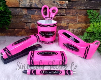 Color Desk Set, Color Pen, Teacher Supplies, Teacher Desk Set, Office Supplies, Personalized Teacher Gift, School, Glitter Color Stapler