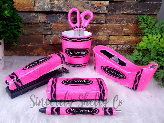 Color Desk Set, Color Pen, Teacher Supplies, Teacher Desk Set, Office Supplies, Personalized Teacher Gift, School, Glitter Color Stapler
