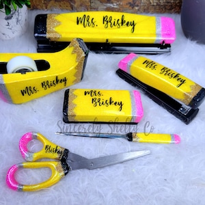 Teacher Supply, Teacher Desk Set, Personalized Office Supplies, Pencil Desk, Teacher Gift, School, Pencil Stapler, Office Set, Pencil Mouse