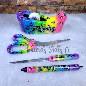 Rainbow Leopard Desk Set | Personalized Teacher Gift | Custom Stapler & Office Supplies | Teacher Appreciation, Rainbow Leopard Stapler