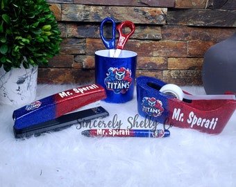 Sports Team Desk, College Theme Desk, Sports Logo Desk Set, School Theme Stapler, Sports Pen, Glitter Stapler, Teacher Gift, Office Set