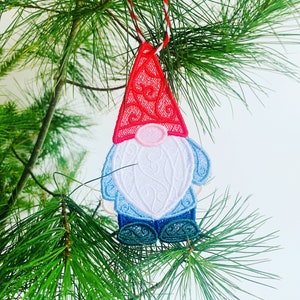 Christmas embroidery gnome ornament