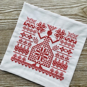 Old Slavic protective pillow case with embroidery of the goddess Makosh