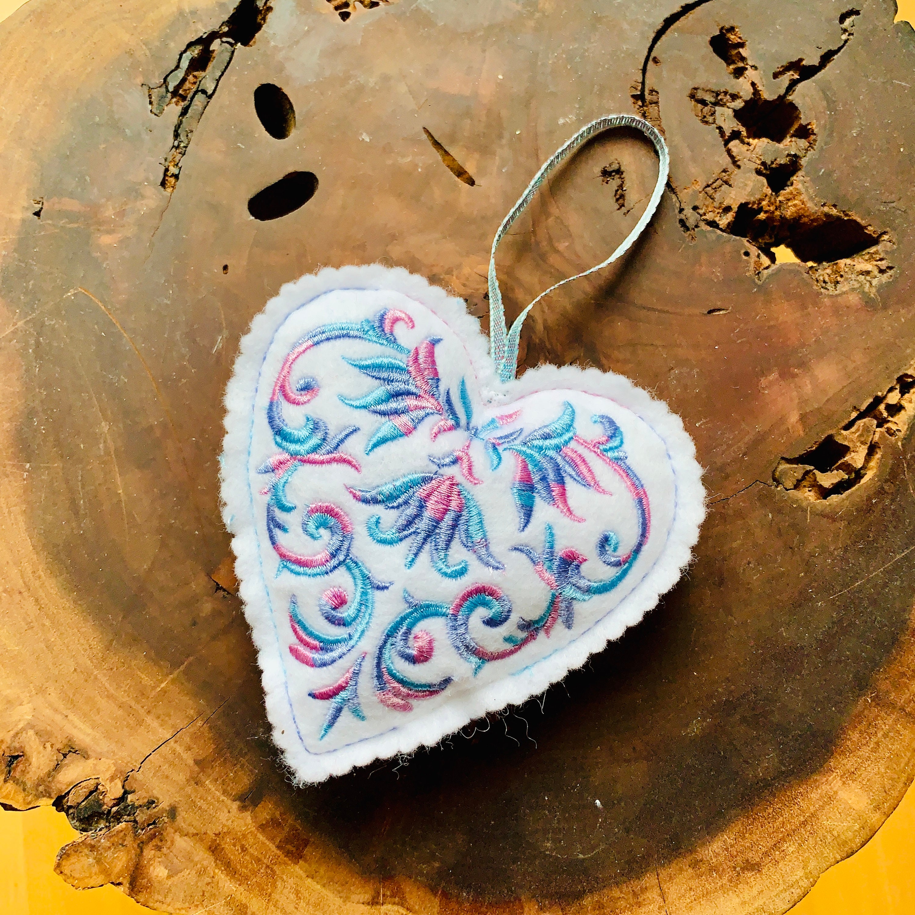 Embroidered Felt Heart Ornament - Etsy
