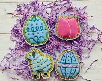 Embroidered felt Easter ornament set