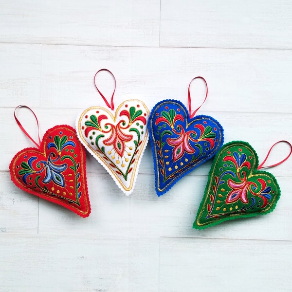 Embroidered felt heart ornament