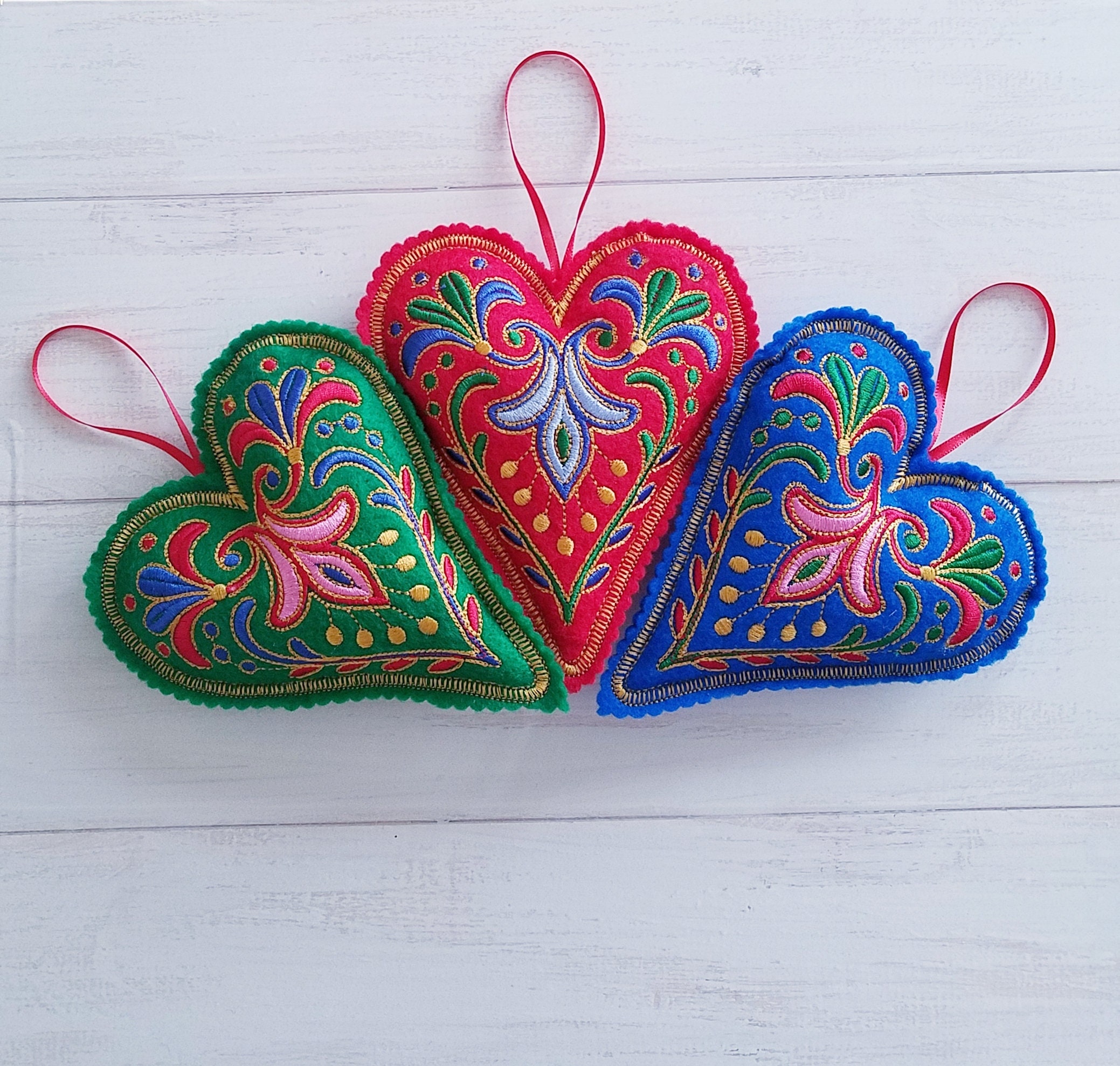 Embroidered Felt Heart Ornament - Etsy