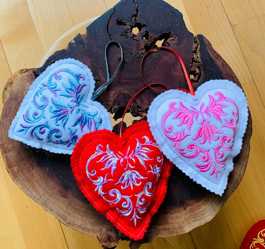 Embroidered Felt Heart Ornament - Etsy
