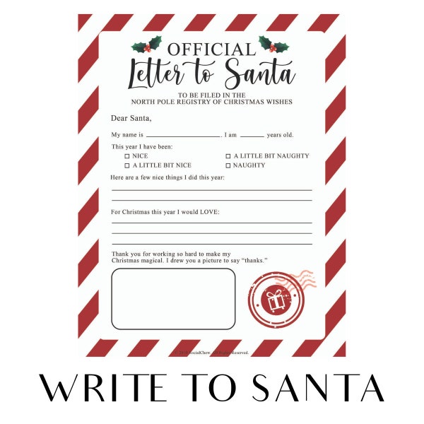 Letter to Santa Claus - PRINTABLE, Instant download, Wish List. Santa Claus Letter, Dear Santa