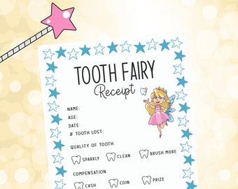 Tooth Fairy Receipt (Blue Stars) - PRINTABLE, Instant download, Tooth Fairy Letter, Tooth Fairy Certificate