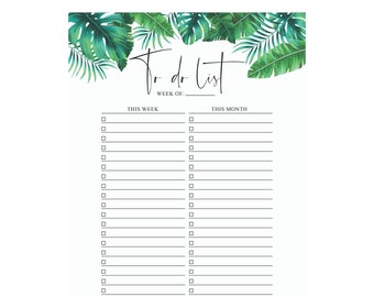 To Do List (Palm leaf) -  PRINTABLE To Do List, To Do Template, To-do list, Downloadable To Do List, Daily Plan, Weekly Checklist