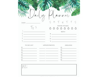 Daily Planner (Palm leaf) -  PRINTABLE Daily Planner, Day Planner, To Do List