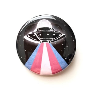 UFO Transgender Pride Button - Pride Pin - LGBTQIA+ Pride UFO Pinback Buttons - Trans Flag