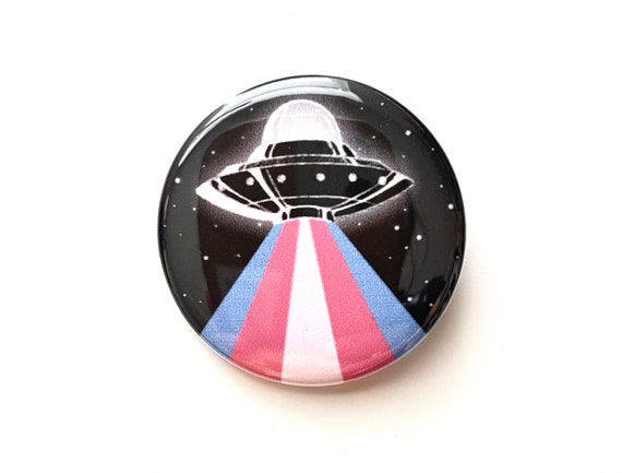 UFO Transgender Pride Button - Pride Pin - LGBTQIA+ Pride UFO Pinback Buttons - Trans Flag