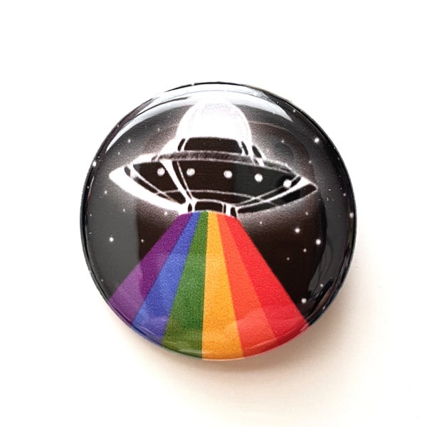 UFO Rainbow Pride Button - Pride Pin - LGBTQIA+ Pride UFO Pinback Buttons