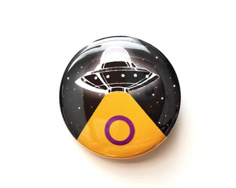 UFO Intersex Pride Button - Pride Pin - LGBTQIA+ Pride UFO Pinback Buttons - Intersex Flag