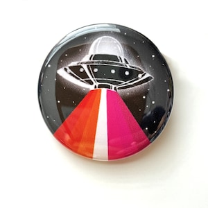 UFO Lesbian Pride Button - Pride Pin - LGBTQIA+ Pride UFO Pinback Buttons - Lesbian Flag