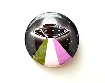 UFO Genderqueer Pride Button - Pride Pin - LGBTQIA+ Pride UFO Pinback Buttons - Genderqueer Flag