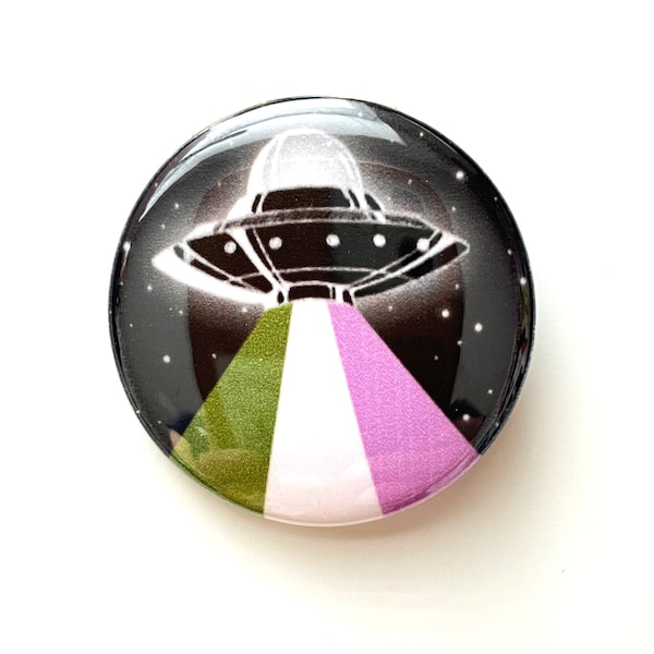 UFO Genderqueer Pride Button - Pride Pin - LGBTQIA+ Pride UFO Pinback Buttons - Genderqueer Flag