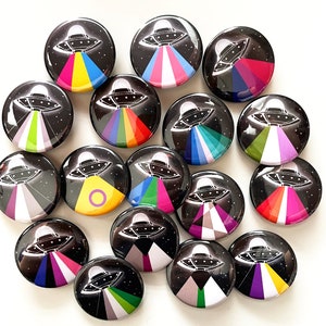 UFO Pride Buttons - Pride Pin - LGBTQIA+ Pride UFO Pinback Buttons