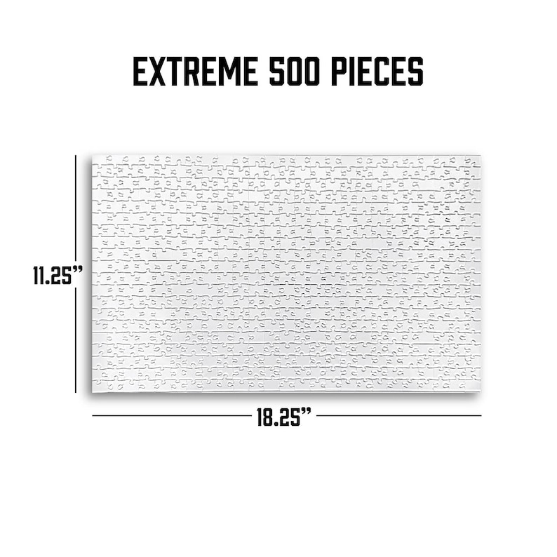 May include: A white jigsaw puzzle with 500 pieces. The puzzle measures 18.25 inches by 11.25 inches.