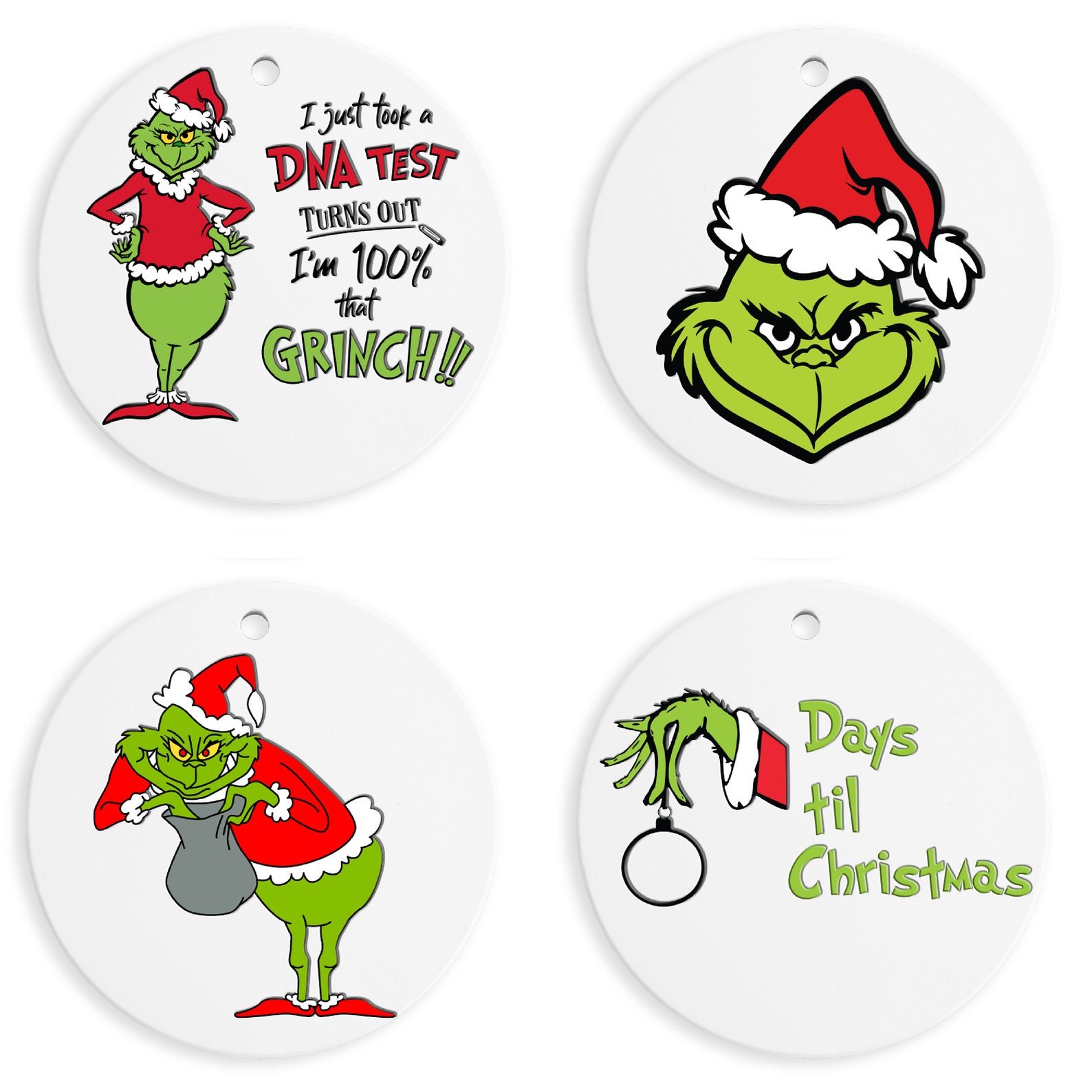 Grinch Christmas Ornaments 4 Pack Set Grinch Gift Set Etsy