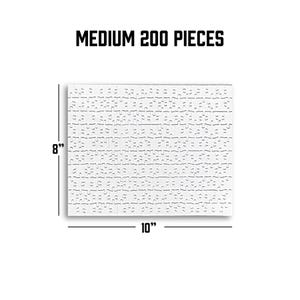 May include: A white jigsaw puzzle with 200 pieces. The puzzle measures 10 inches by 8 inches.