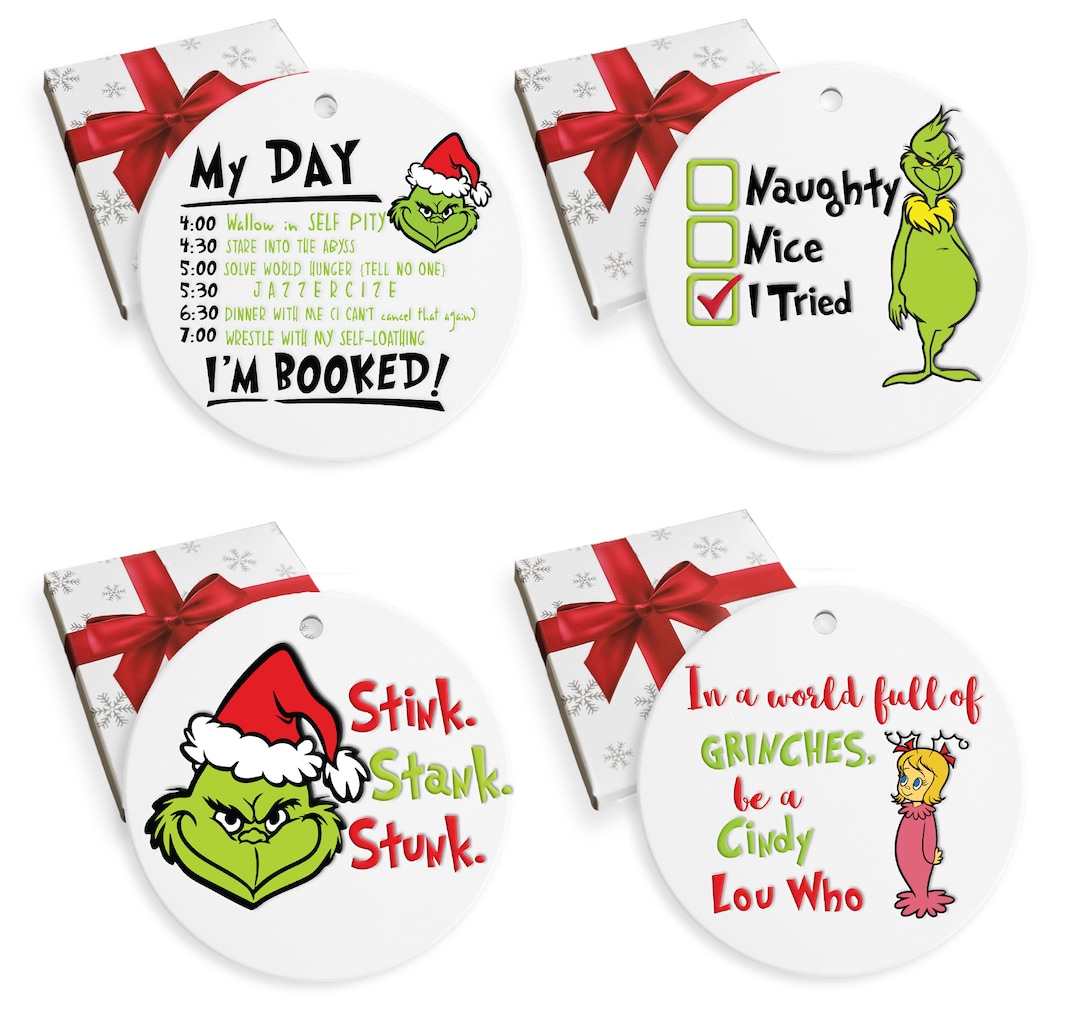 Grinch Christmas Ornaments 4 Pack Set Grinch Gift Set Christmas Tree Decor Etsy