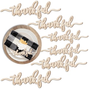 Thanksgiving Tischkarten Gesegnet, dankbar, dankbar Holzschilder Herbst Esstisch Platte Bauernhaus Haus Tischdekoration 6er Pack