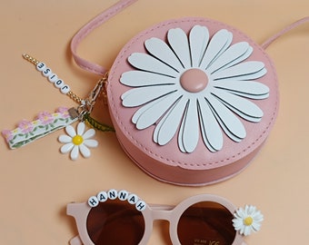 Personalisierte Mädchen Daisy Blumen Geldbörse, benutzerdefinierte Name Handtasche, Kinder kleines Mädchen Umhängetasche, erste Schultasche Kleinkinder Babys Geburtstagsgeschenk