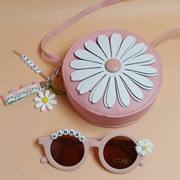 Personalisierte Mädchen Daisy Blumen Geldbörse, benutzerdefinierte Name Handtasche, Kinder kleines Mädchen Umhängetasche, erste Schultasche Kleinkinder Babys Geburtstagsgeschenk