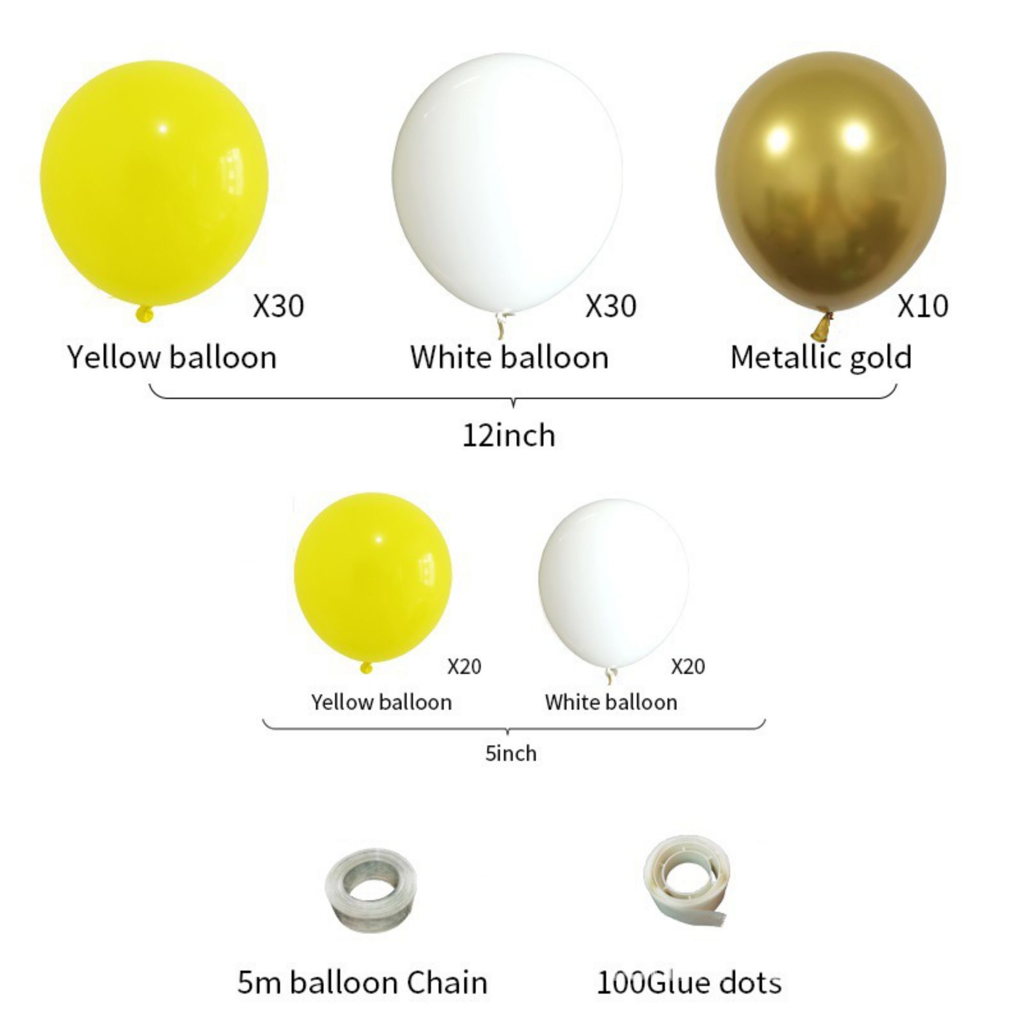 114PCS Yellow Balloons Arch White Metallic Balloon Garland Kit - Etsy UK