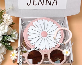 Custom Flower Daisy Girl proposal gift box Personalized  girl sunglasses -Custom Flower Purse Handbag Crossbody Bag