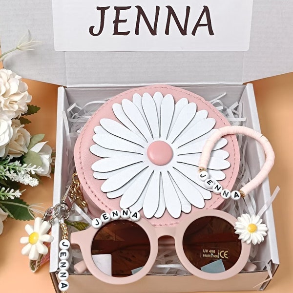 Benutzerdefinierte Blumen Daisy Girl Vorschlag Geschenkbox Personalisierte Mädchen Sonnenbrille -Custom Flower Geldbörse Handtasche Crossbody Bag