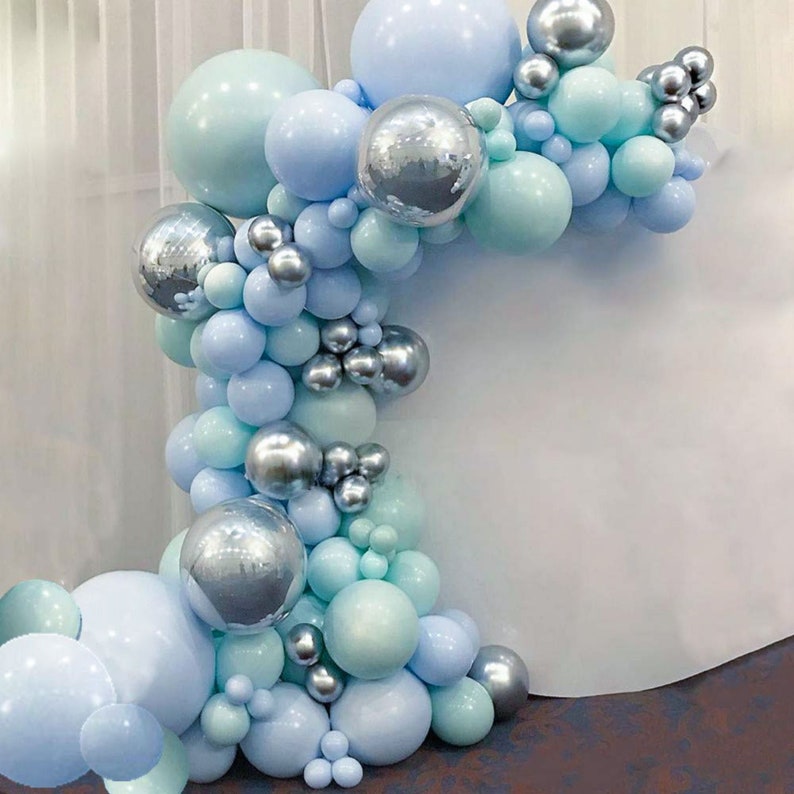 10ft Baby Boy Blue Balloon Garland Kit With Mint & Silver Etsy Canada