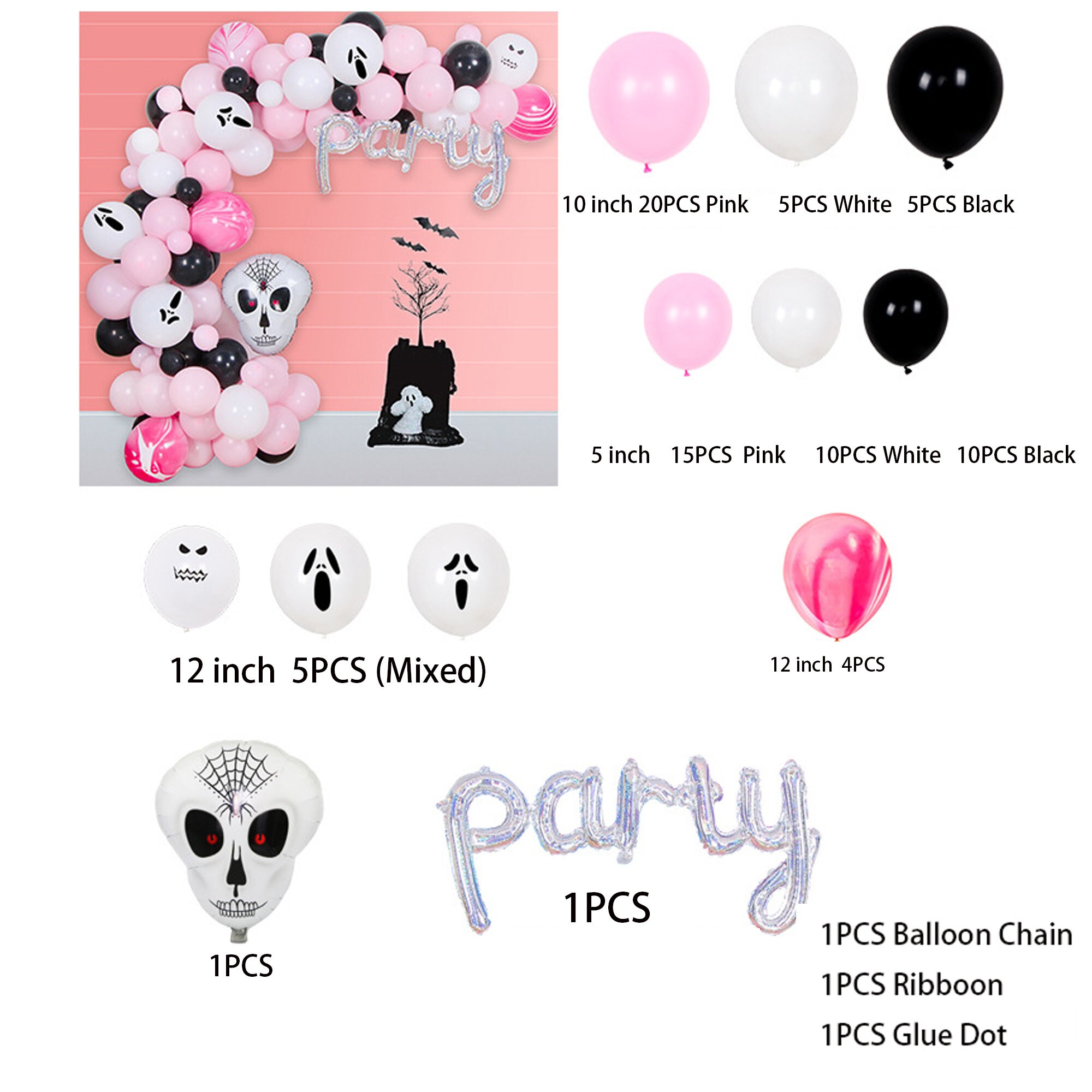 Pink Halloween Balloon Garland Arch kit White Black Halloween Etsy