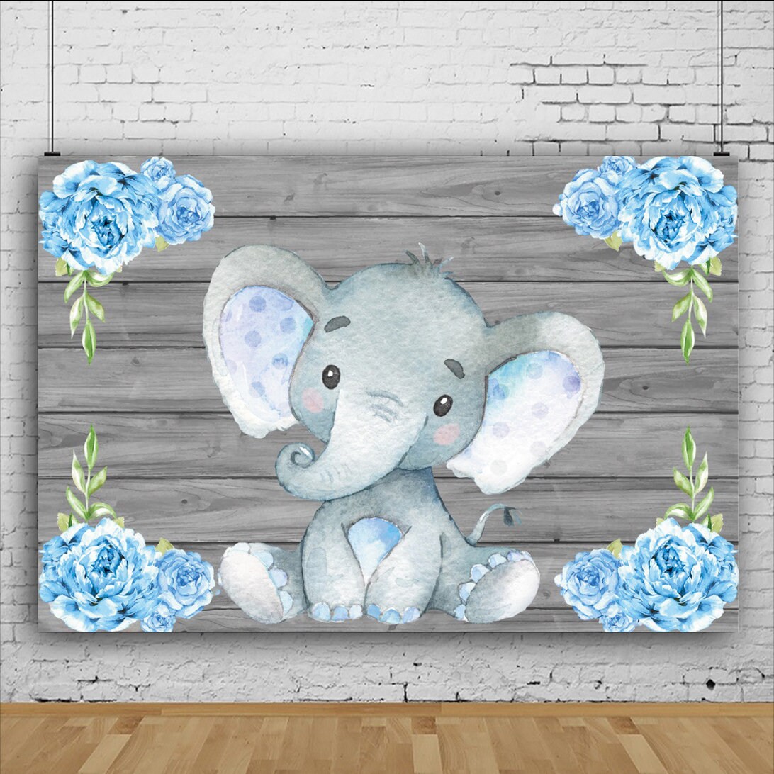 Cute Baby Elephant Backdrop Baby Boy Girl Baby Shower Etsy