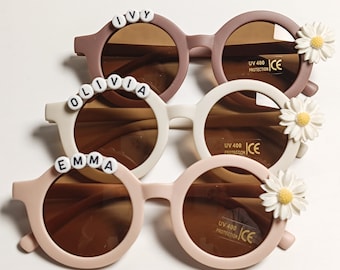 Nombre personalizado gafas de sol para niñas-gafas de sol para niños pequeños-gafas de sol de flores de margarita-gafas de sol para niños lindos, regalo de niña